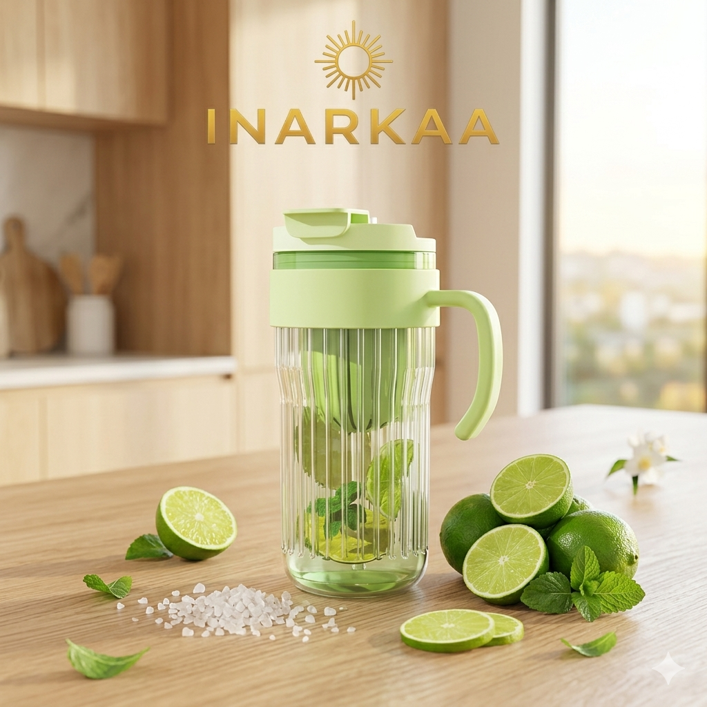 Inarkaa 550ml Glass Tumbler with Infuser Lid, Handle & Straw | Leakproof Sipper Cup for Juice, Coffee, Iced Tea & Cocktails | BPA-Free Borosilicate Glass | Home, Office & Travel
