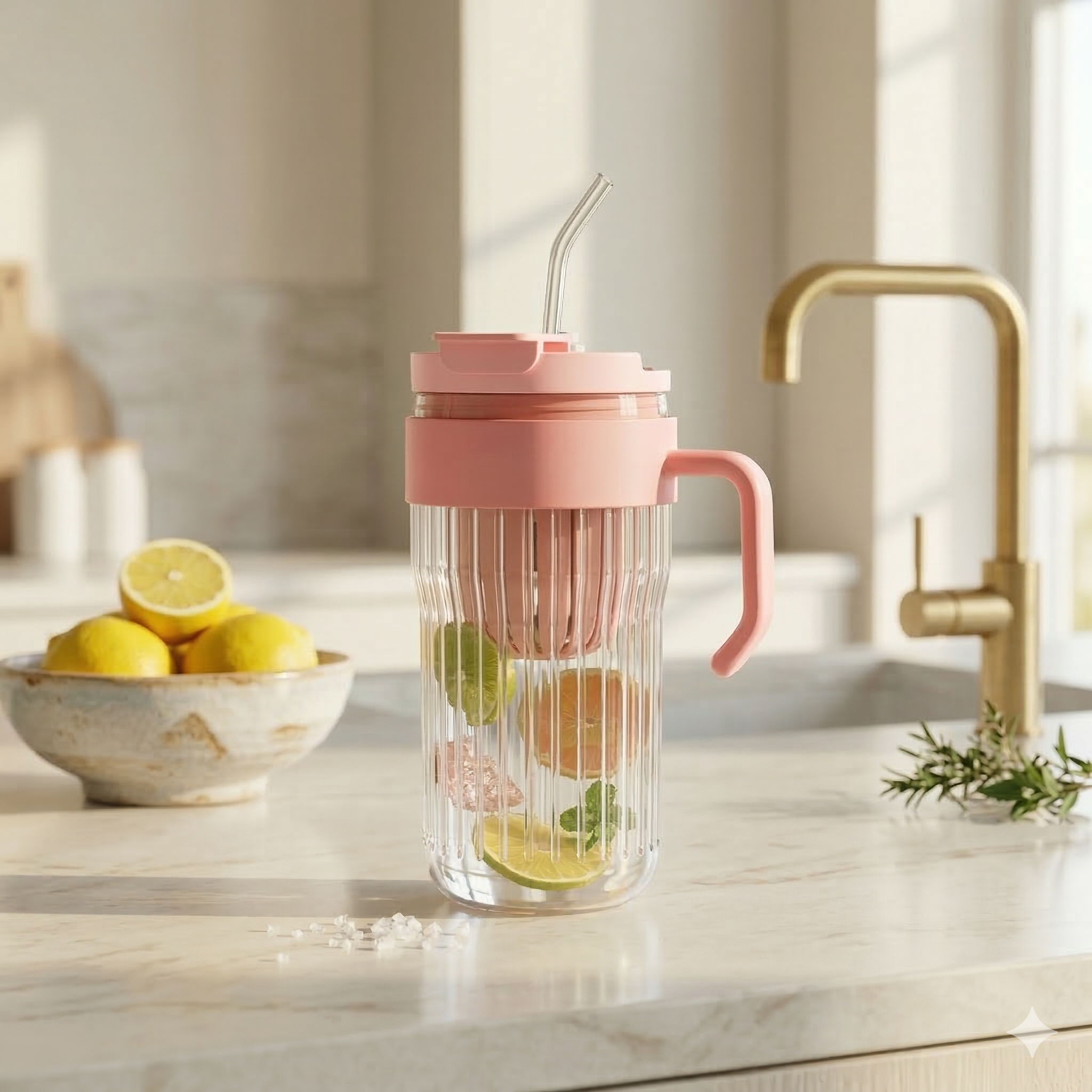 Inarkaa 550ml Glass Tumbler with Infuser Lid, Handle & Straw | Leakproof Sipper Cup for Juice, Coffee, Iced Tea & Cocktails | BPA-Free Borosilicate Glass | Home, Office & Travel
 thumbnail 2