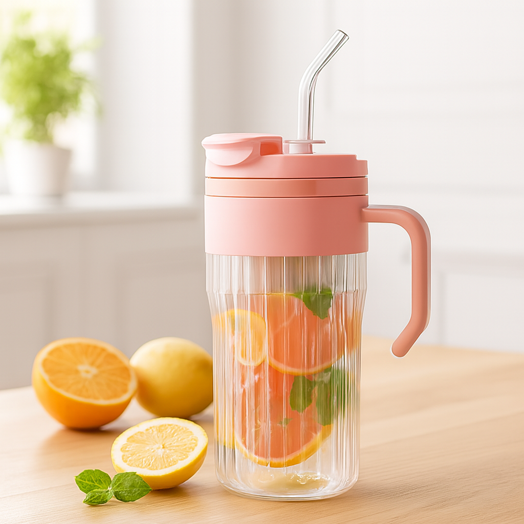 Inarkaa 550ml Glass Tumbler with Infuser Lid, Handle & Straw | Leakproof Sipper Cup for Juice, Coffee, Iced Tea & Cocktails | BPA-Free Borosilicate Glass | Home, Office & Travel
 thumbnail 3