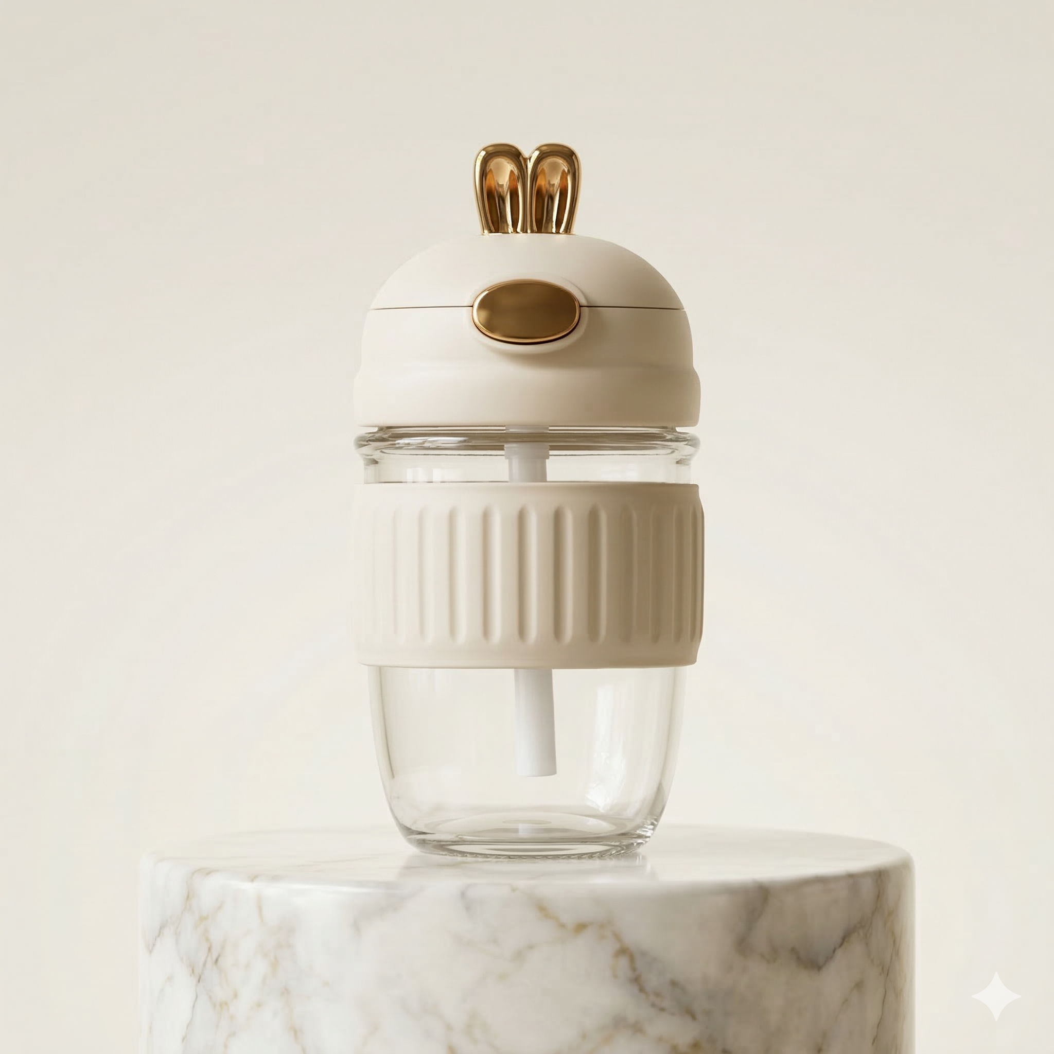 Inarkaa 350ml Rabbit Straw Cup | Cute Bunny Lid Glass Sipper for Kids | Leak-Proof BPA-Free Tumbler for Milk, Juice & Water | School, Home & Travel