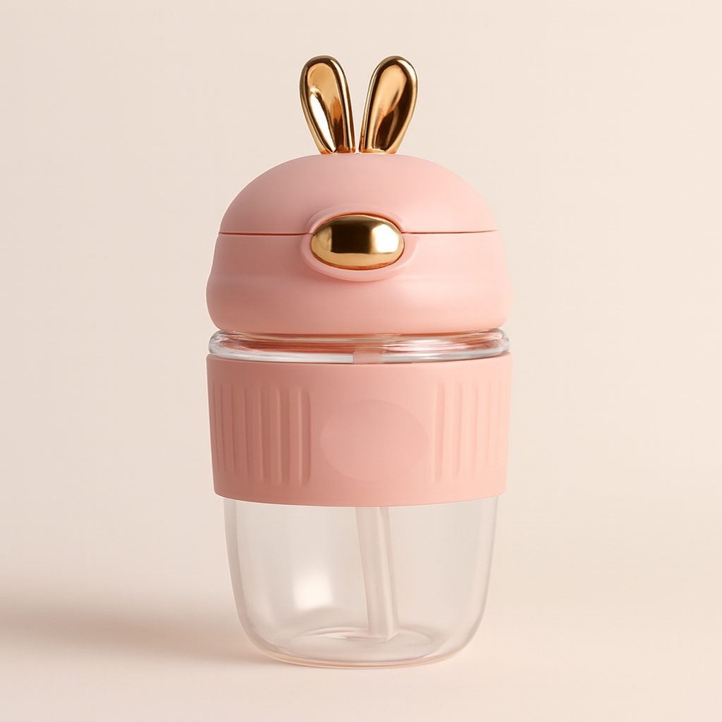 Inarkaa 350ml Rabbit Straw Cup | Cute Bunny Lid Glass Sipper for Kids | Leak-Proof BPA-Free Tumbler for Milk, Juice & Water | School, Home & Travel thumbnail 2