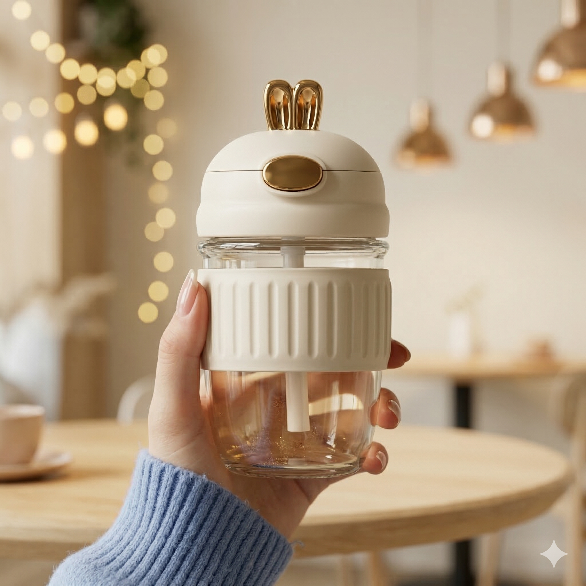 Inarkaa 350ml Rabbit Straw Cup | Cute Bunny Lid Glass Sipper for Kids | Leak-Proof BPA-Free Tumbler for Milk, Juice & Water | School, Home & Travel thumbnail 3