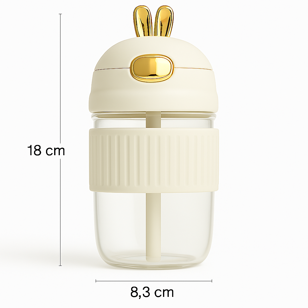 Inarkaa 350ml Rabbit Straw Cup | Cute Bunny Lid Glass Sipper for Kids | Leak-Proof BPA-Free Tumbler for Milk, Juice & Water | School, Home & Travel thumbnail 4