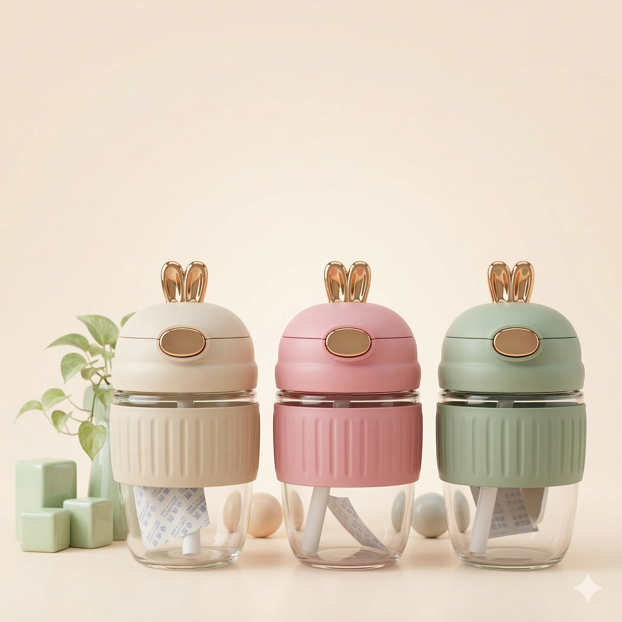 Inarkaa 350ml Rabbit Straw Cup | Cute Bunny Lid Glass Sipper for Kids | Leak-Proof BPA-Free Tumbler for Milk, Juice & Water | School, Home & Travel thumbnail 6