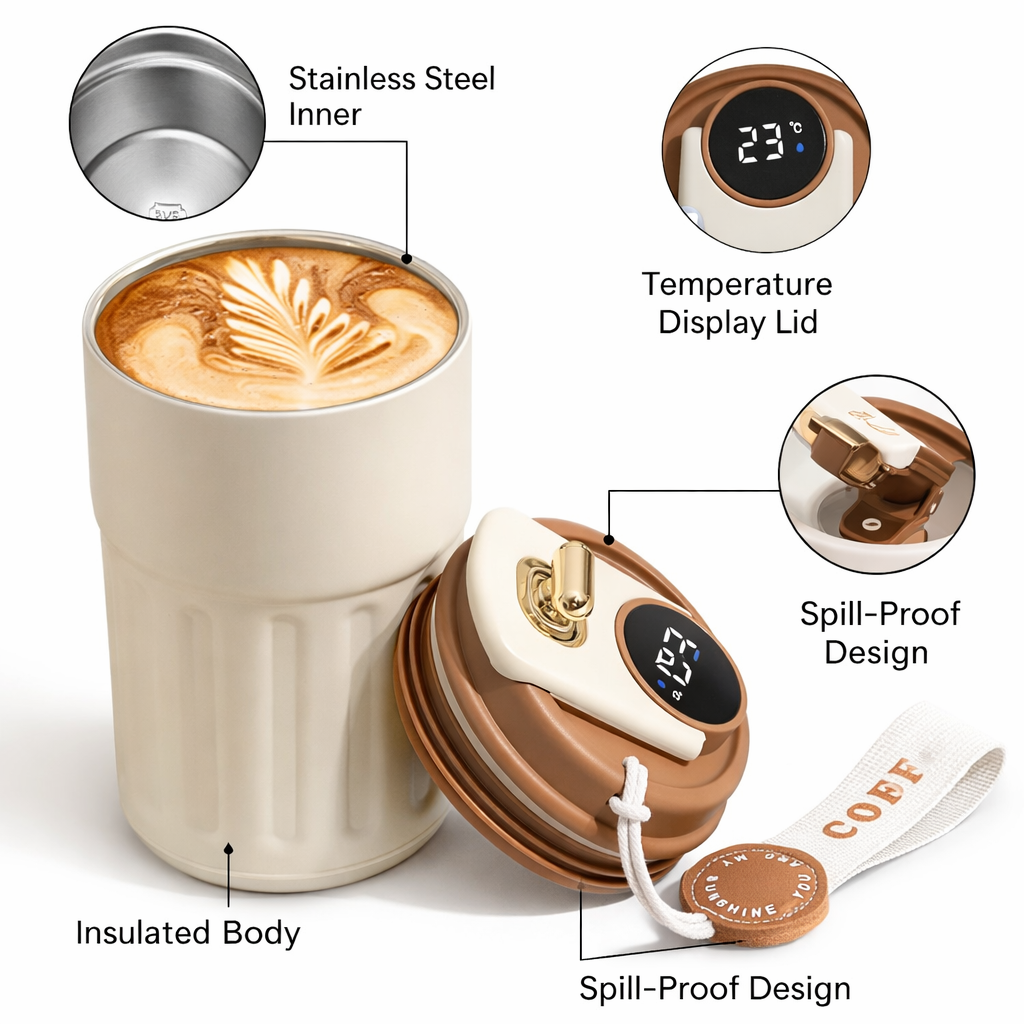 Inarkaa Smart Temperature Display Coffee Mug | 450ml Double Wall Vacuum Insulated Stainless Steel Travel Tumbler | Leakproof Lid | Keeps Hot & Cold 6 Hours | Office, Travel & Gifting thumbnail 3